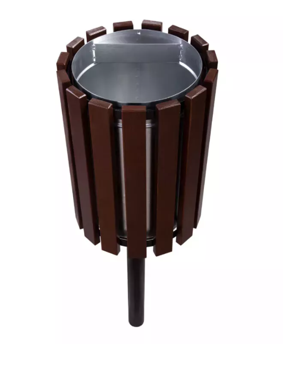 Cos stradal pentru gunoi  Maro  Metal si Lemn   35 L